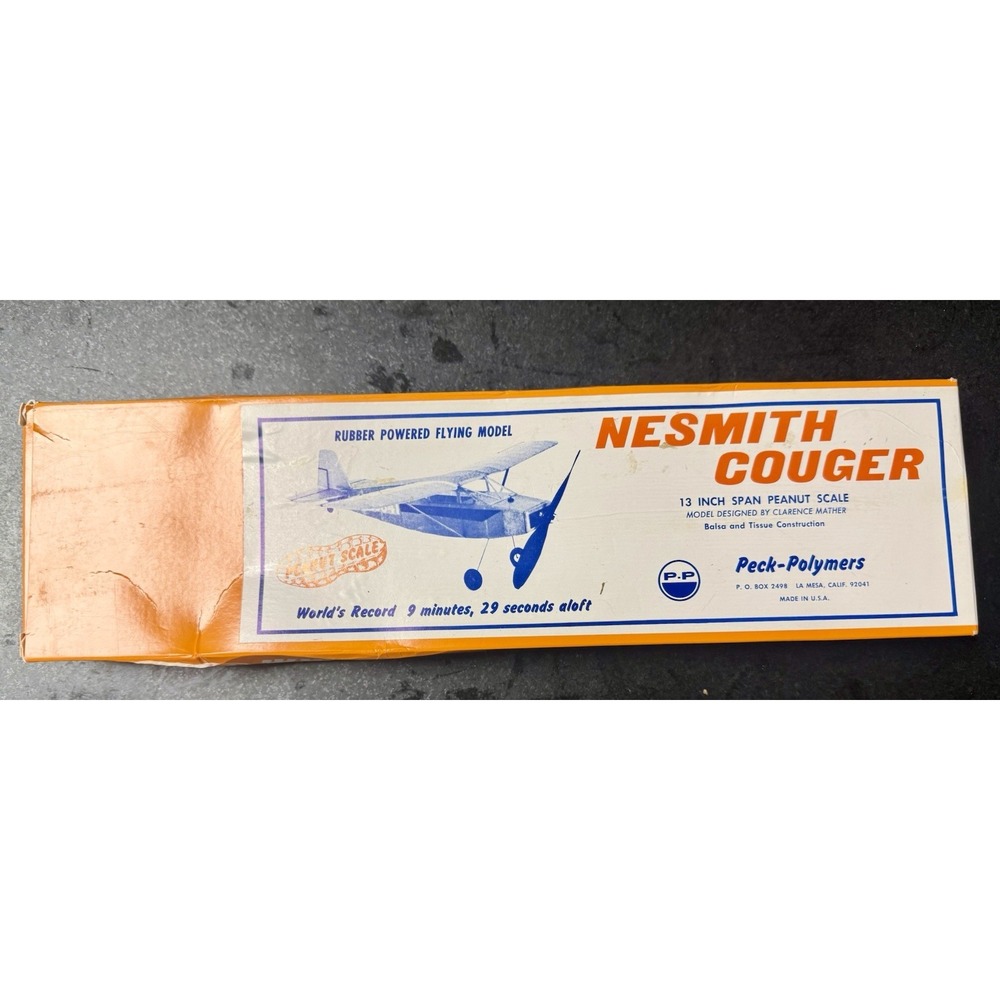 Peck-Polymers Nesmith Cougar Peanut Scale Balsa Model Airplane Kit USA